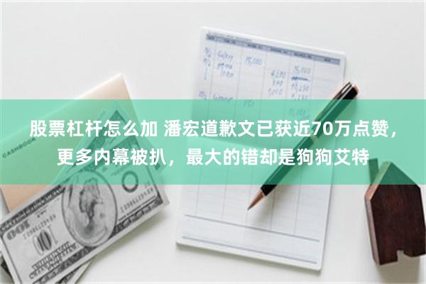 股票杠杆怎么加 潘宏道歉文已获近70万点赞，更多内幕被扒，最大的错却是狗狗艾特